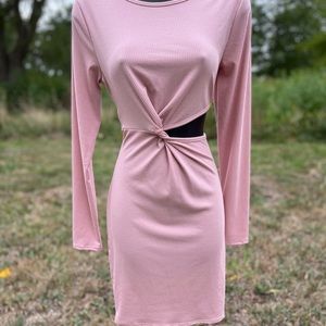 NWOT. Adara ribbed cutout blush pink long sleeve dress.